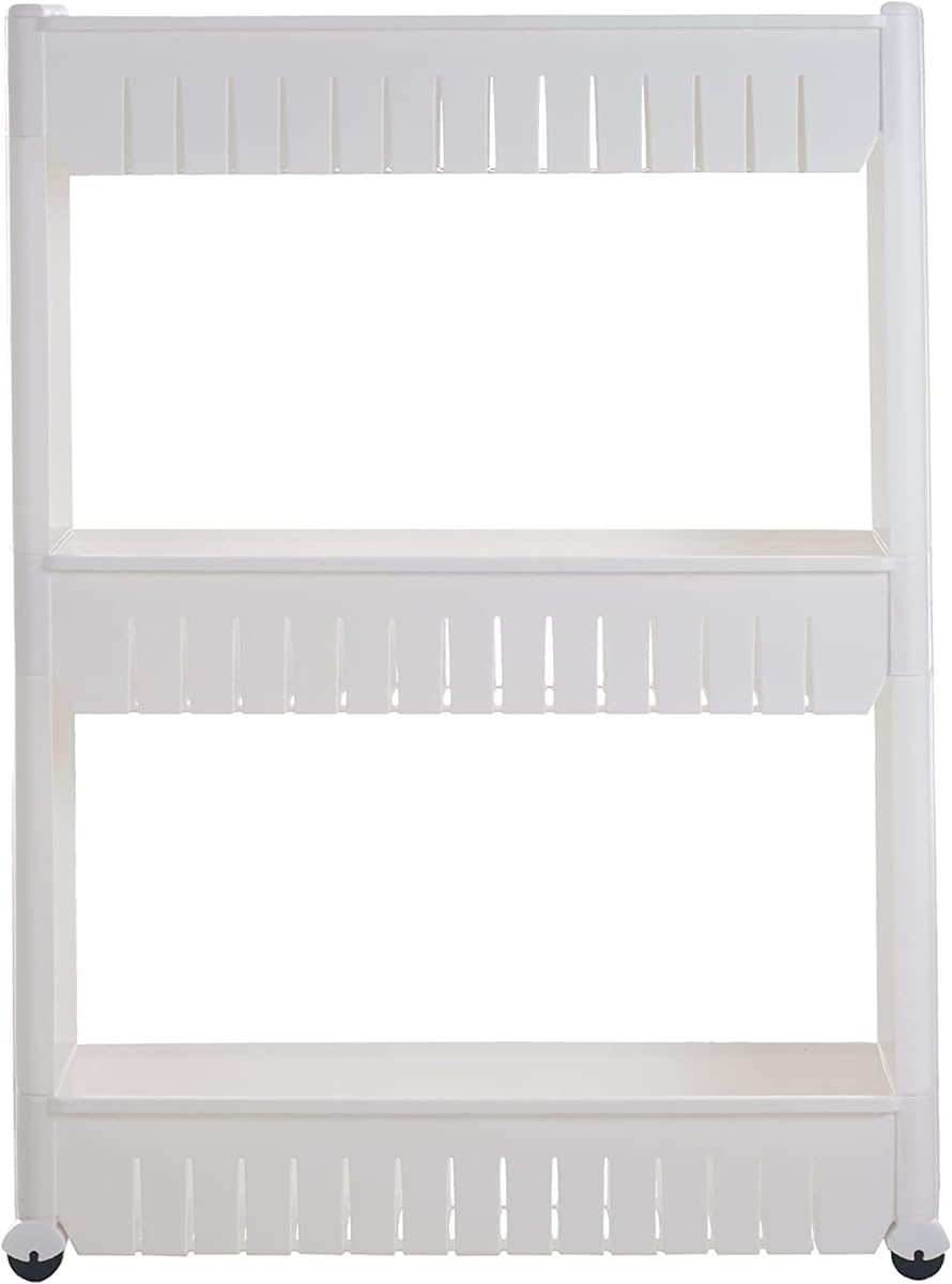3 Tier Shelf Rolling Cart, White, 19.5" x 5" x 28" — Lavish Home