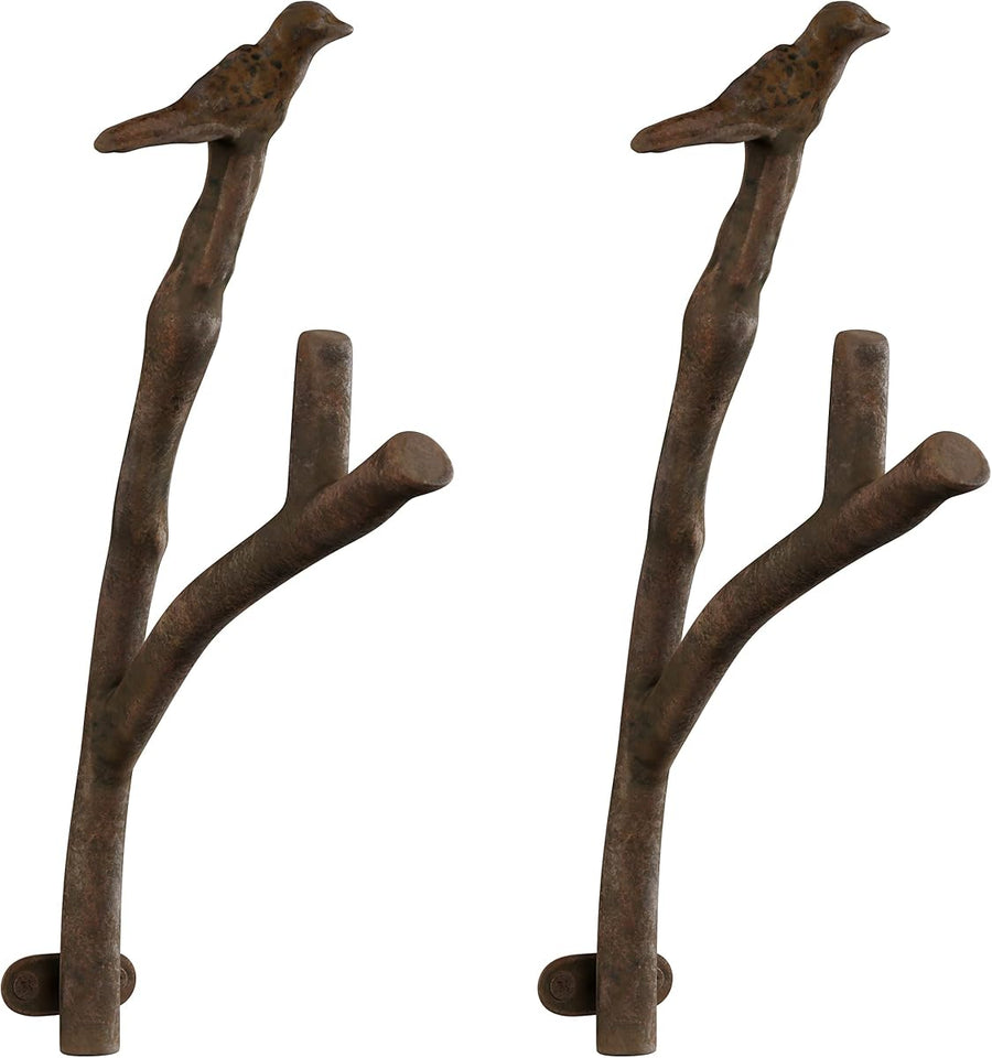 Decorative Bird on Tree Branch Hook- Cast Iron 2 PK — Lavish Home
