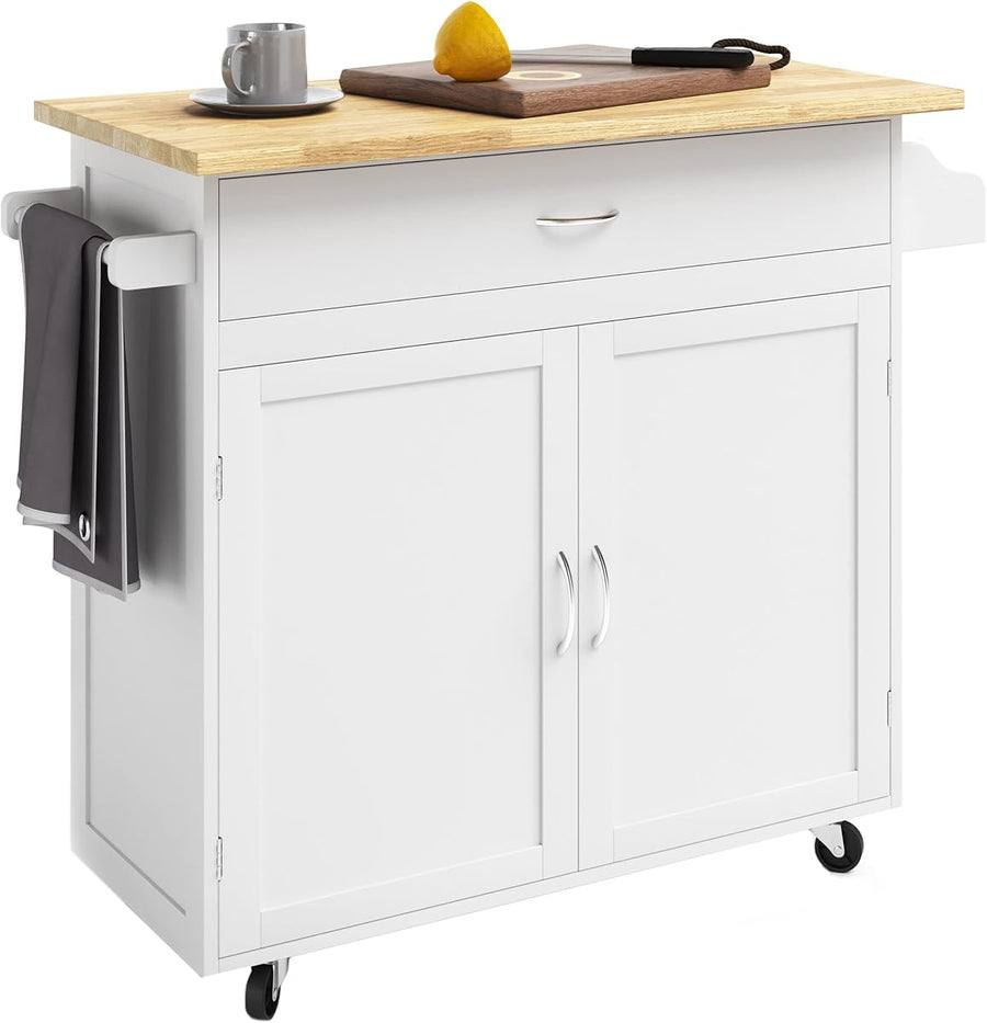 Mobile Kitchen Island with Spice Rack & Storage Cabinet, White — Lavish Home