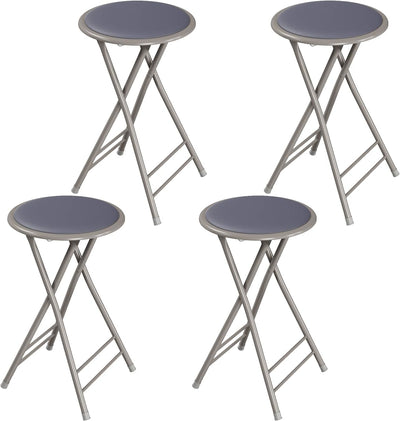 Folding Stool with Padded Backless Seat Set of 4, Gray, 24"