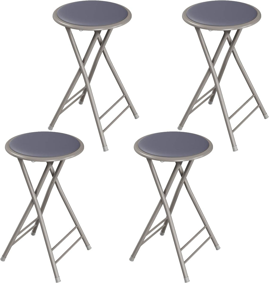 Folding Stool with Padded Backless Seat Set of 4, Gray, 24" — Lavish Home