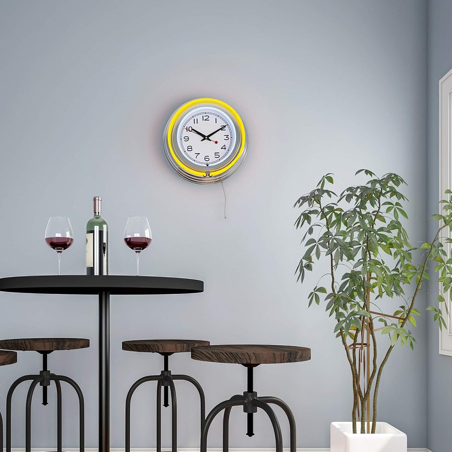 Neon Wall Clock- 14" Round, Double Light Ring, Dual Power — Lavish Home