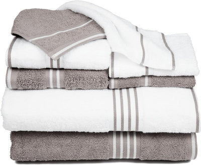Rio 8 Piece 100% Cotton Towel Set - White & Silver