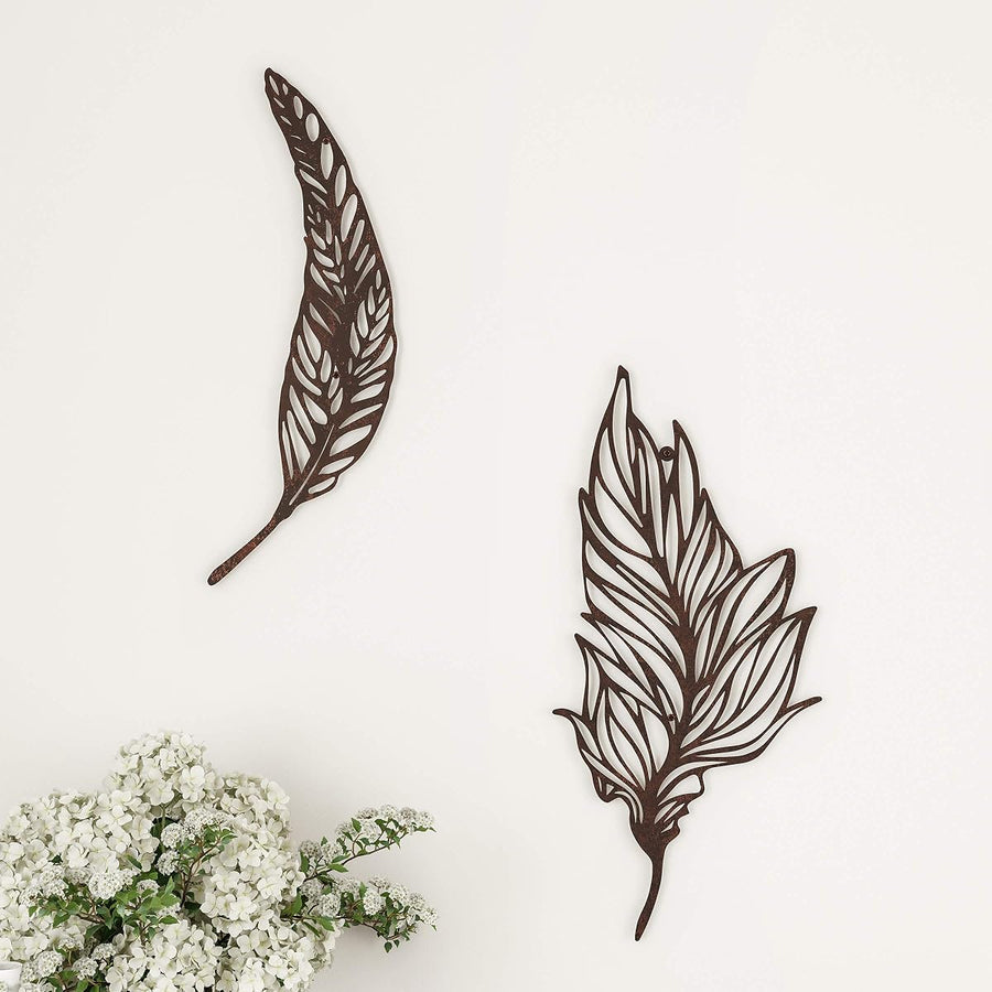 Wall Decor-Set of Two Metal Feather Hanging Wall Art Laser Cut — Lavish Home