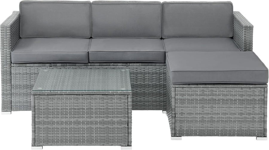 Patio Furniture Set - 3-Piece Rattan Outdoor Sectional, Gray/Blue — Lavish Home