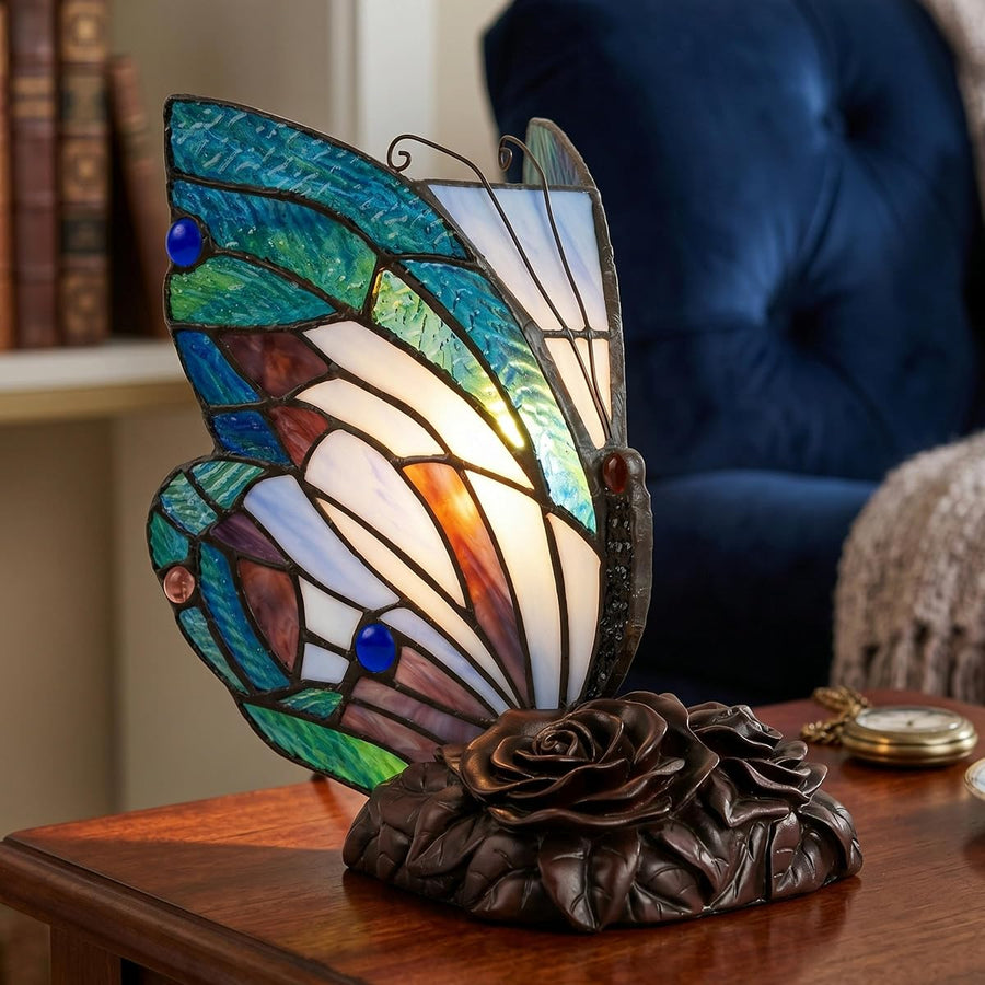 Tiffany Style Butterfly Lamp, (L) 8" x (W) 6" x (H) 9" — Lavish Home