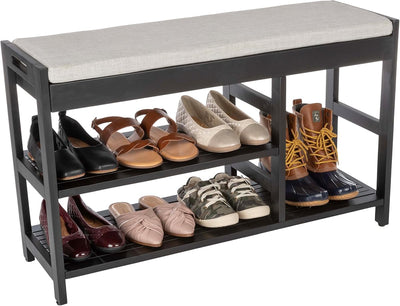 Shoe Bench - 3-Tier Wooden Shoe Rack for Entryway, Mudroom