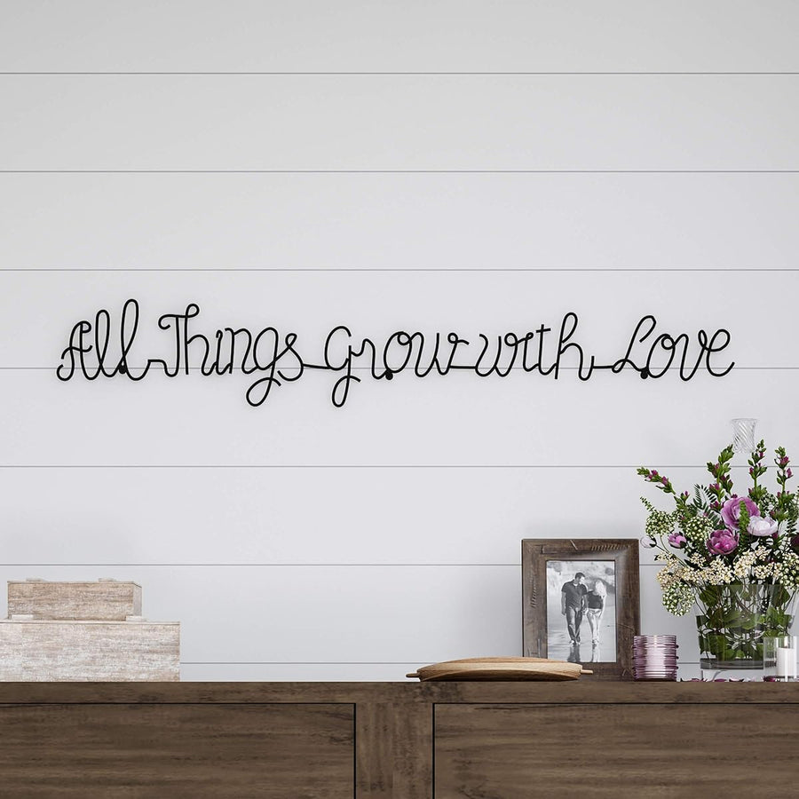 Metal Cutout-All Things Grow with Love Cursive Sign-3D Word — Lavish Home