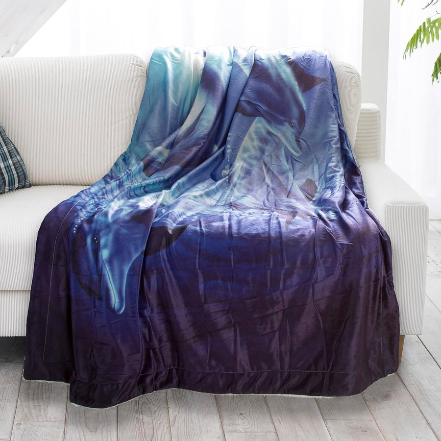 Sherpa Fleece Throw Blanket- Ocean Dolphin Print Pattern — Lavish Home
