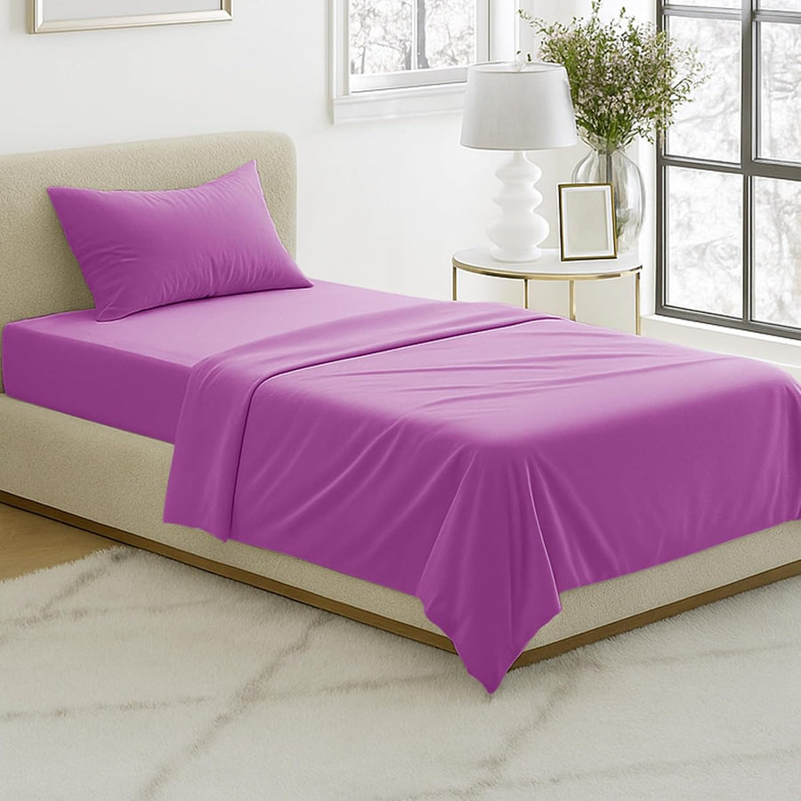 3-Piece Brushed Microfiber Twin Sheet Set, Purple — Lavish Home