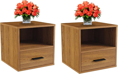 Side Table with Storage, Brown, Set of 2