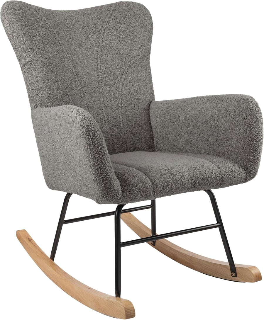 Rocking Chair - Teddy Fabric Upholstered Chair with Padded, Gray — Lavish Home