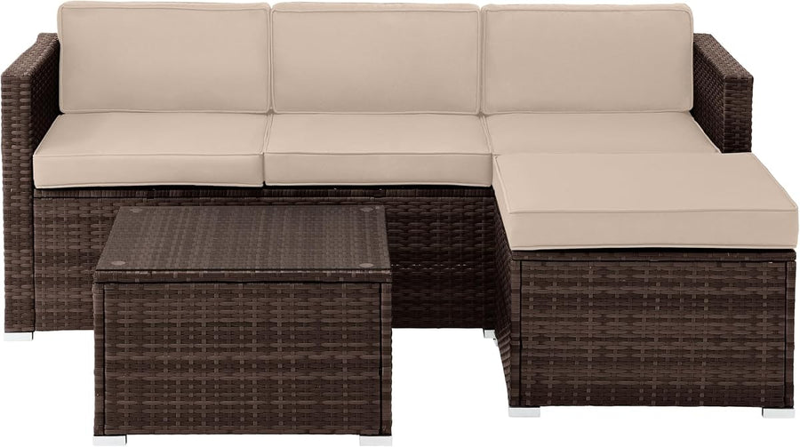 Patio Furniture Set - 3-Piece Rattan Outdoor Sectional, Brown — Lavish Home