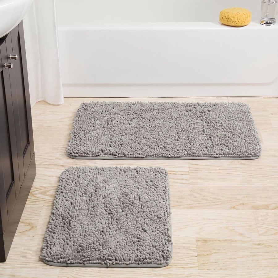 2 Piece Memory Foam Shag Bath Mat - Gray — Lavish Home