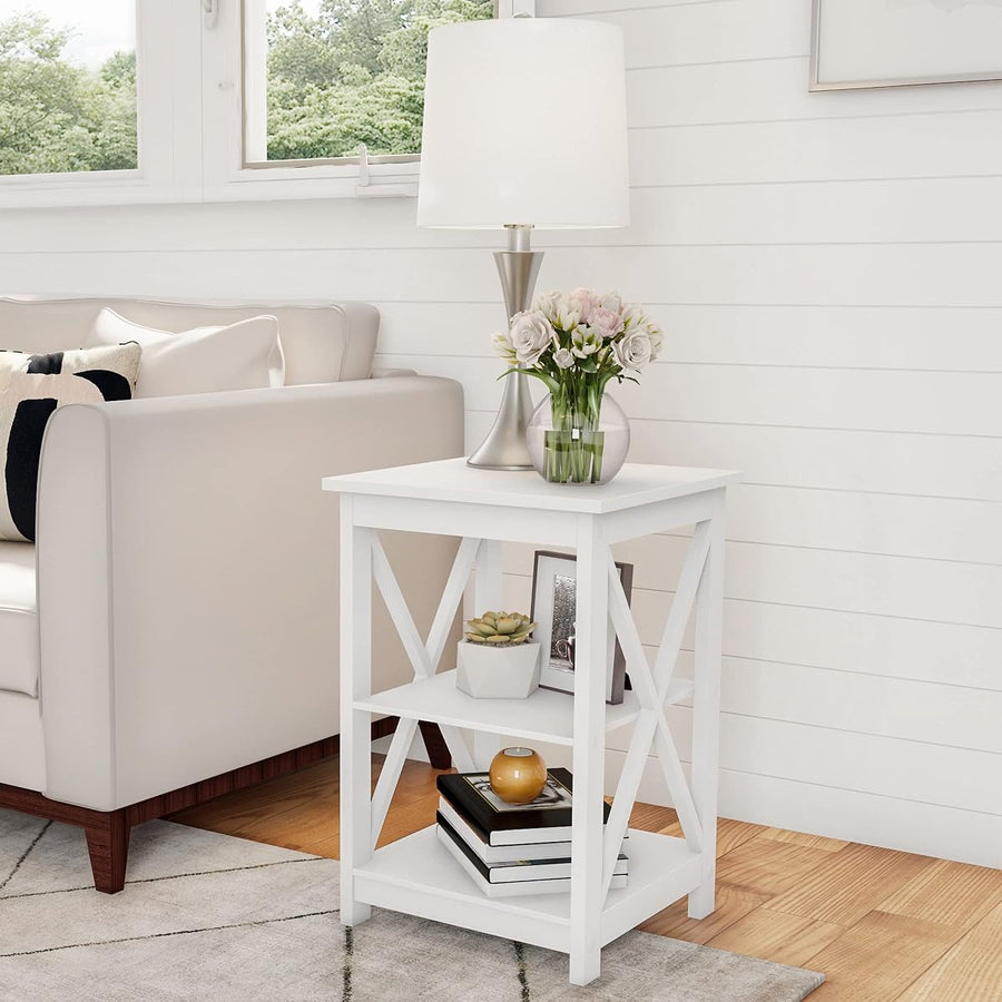 Wooden End Table, White — Lavish Home