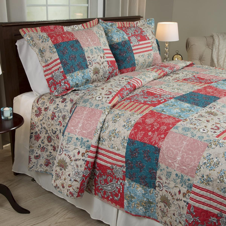 3-Piece Quilt Set - Mallory Classic Patchwork King Quilt — Lavish Home
