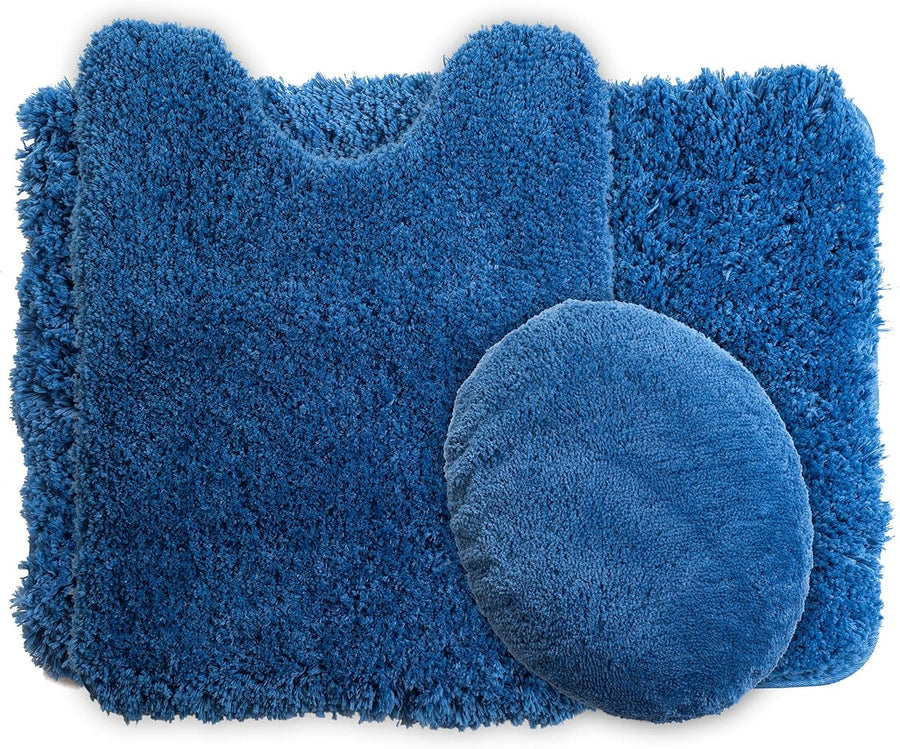 3 Piece Super Plush Non-Slip Bath Mat Rug Set - Navy — Lavish Home