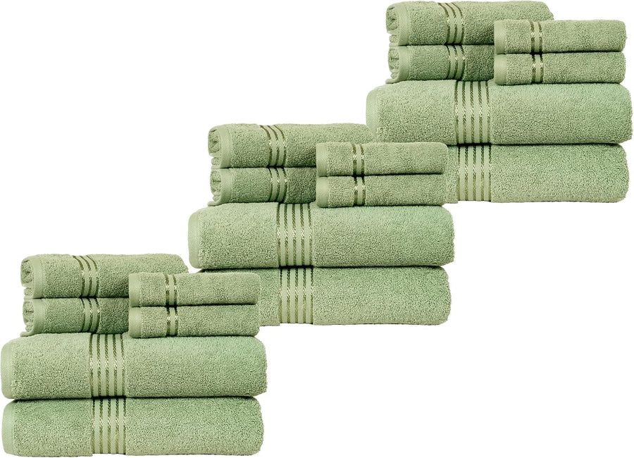 18PC Towel Set - Cotton Bathroom Accessories with 6 Bath, Green — Lavish Home