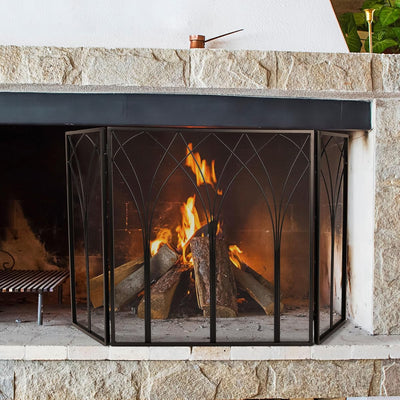 Fireplace Screen - 3 Panel Fireplace Gate with Protective Mesh