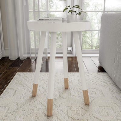 Round End Table, White, 17" x 22"