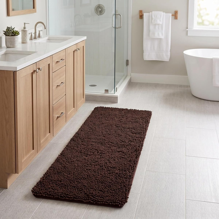 Memory Foam Shag Bath Mat (24x58), Chocolate — Lavish Home