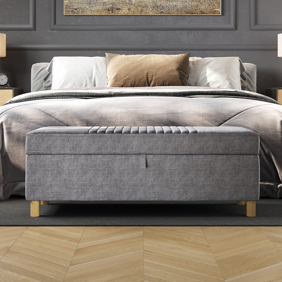 Storage Ottoman - Tweed Polyester Footrest or Bench Organizer — Lavish Home