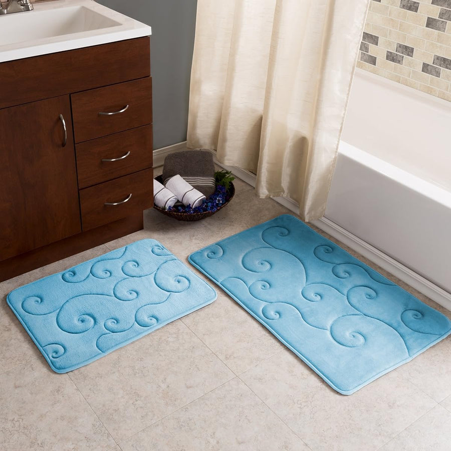 2 pc Memory Foam Bath Mat Set by Bedford Home -Coral Fleece, Large — Lavish Home