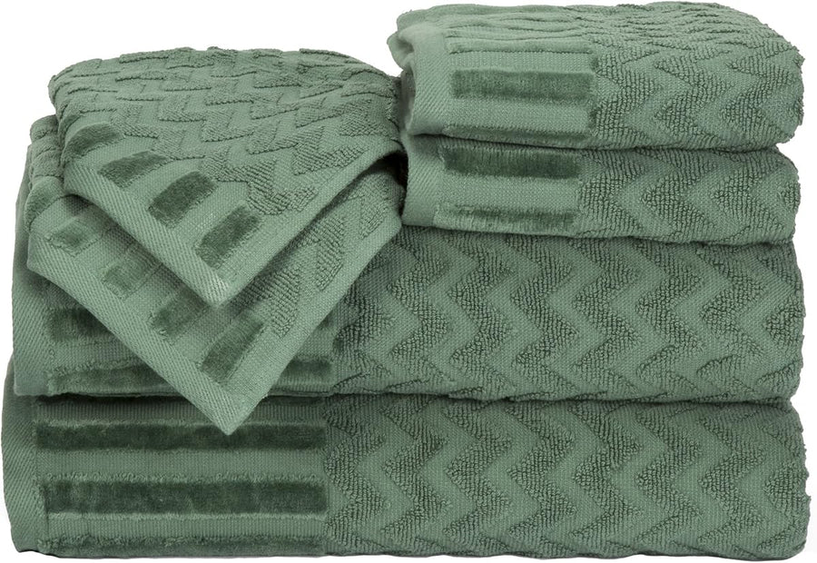 6-Piece Cotton Deluxe Plush Bath Towel Set, Green — Lavish Home