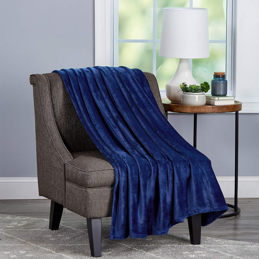 Velvet Throw - Oversized Microfiber Velvet Solid, Midnight Blue — Lavish Home
