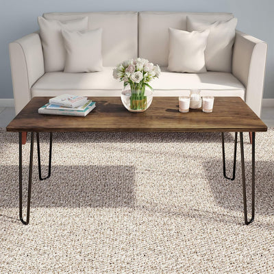 Coffee Table with Hairpin Legs, Brown Woodgrain-Look, 41.25"