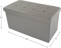 Storage Ottoman - Folding Faux Leather Footrest, 15”D x 30”W x 15”H view 3