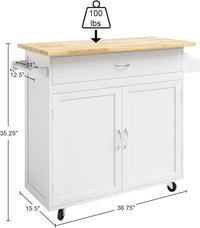 Mobile Kitchen Island with Spice Rack & Storage Cabinet, White view 3