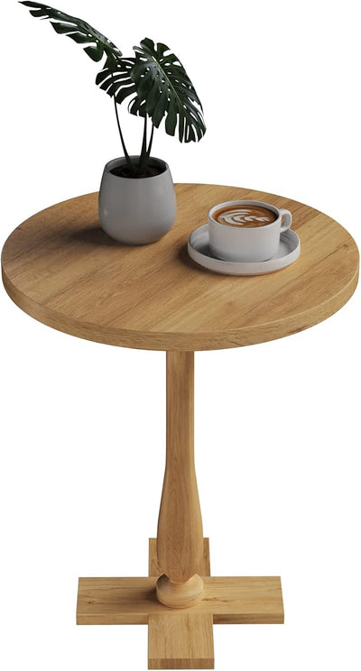 Pedestal Table - Living Room Side Table, Natural, 18"W x 22"H