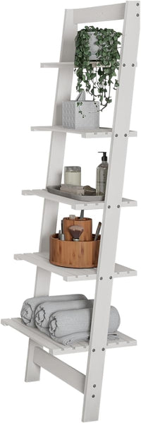 5-Tier Ladder Shelf, Narrow Leaning Bookshelf, White, 50" view 4