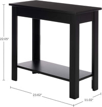 Narrow Side Table with Charging Station, Black, 24"x11"x22" view 3