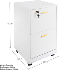 2-Drawer Wooden File Cabinet with Lock, Black, 16" x 27" view 8