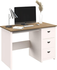 Computer Desk with 3-Drawer File Cabinet, Natural and White view 11