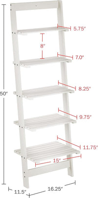 5-Tier Ladder Shelf, Narrow Leaning Bookshelf, White, 50" view 6