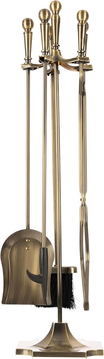 Fireplace Tools Set Indoor Outdoor, Antique Brass, 5-Piece-Set &mdash; Lavish Home