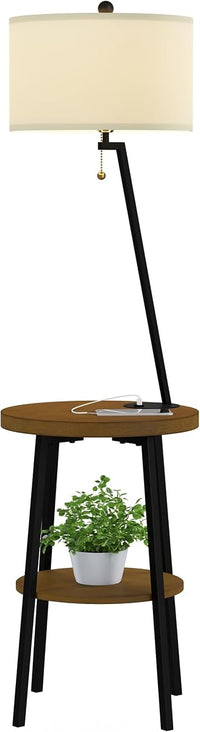 Floor Lamp with Table, Brown, Black and Off-White view 2