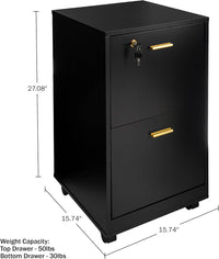 2-Drawer Wooden File Cabinet with Lock, Black, 16" x 27" view 2