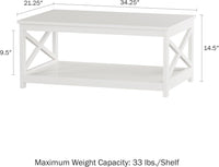 Coffee Table with Storage Shelf, White view 6