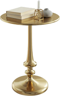 Iron Pedestal Table, Antiqued Gold Side Table, 16"W x 22"H view 1