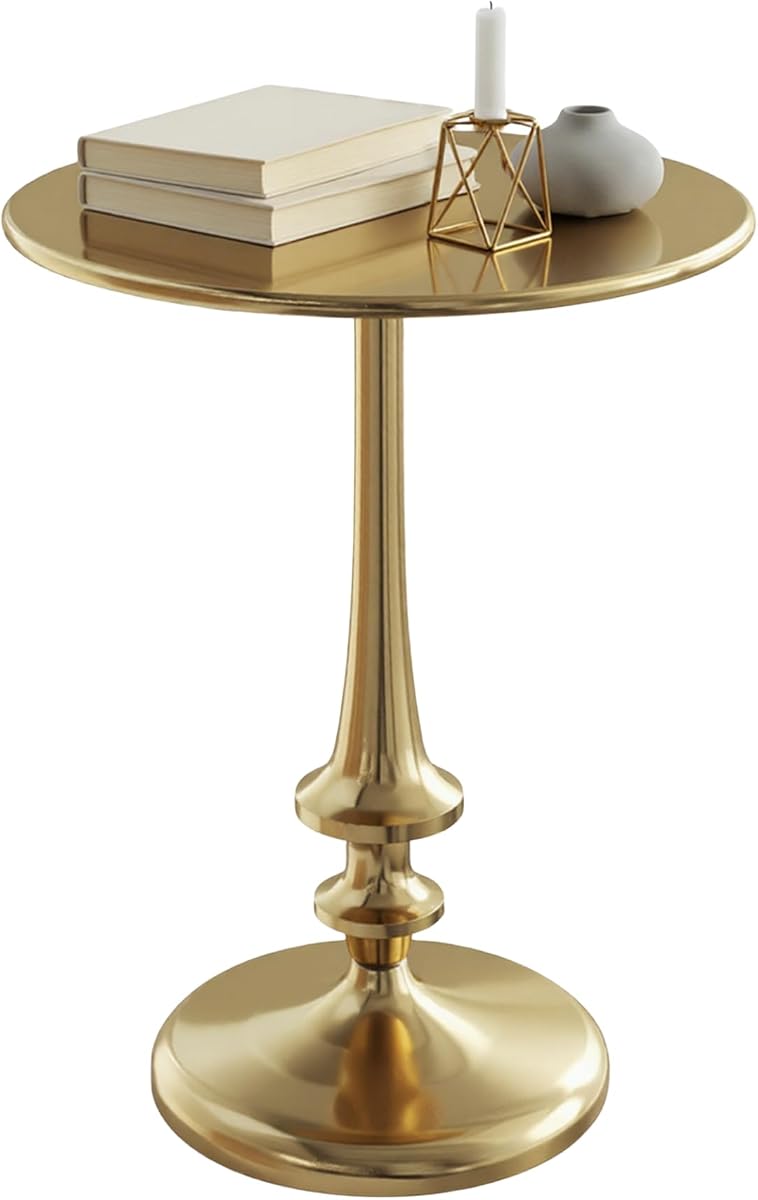Iron Pedestal Table, Antiqued Gold Side Table, 16"W x 22"H &mdash; Lavish Home