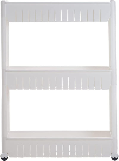 3 Tier Shelf Rolling Cart, White, 19.5" x 5" x 28"