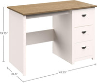 Computer Desk with 3-Drawer File Cabinet, Natural and White view 8
