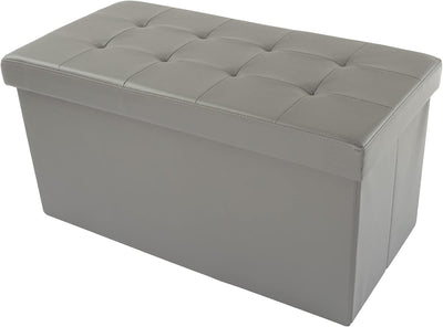 Storage Ottoman - Folding Faux Leather Footrest, 15”D x 30”W x 15”H
