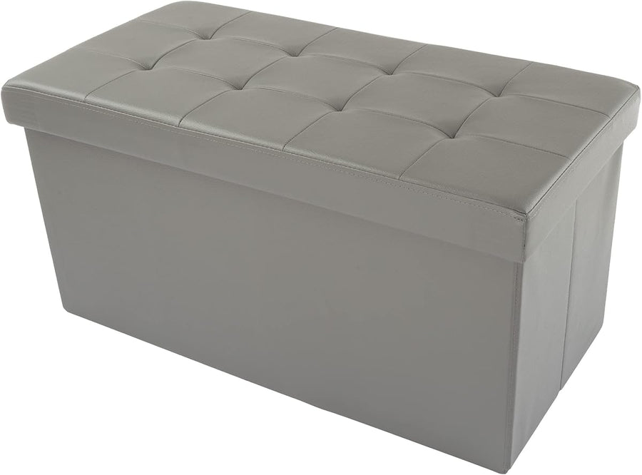 Storage Ottoman - Folding Faux Leather Footrest, 15”D x 30”W x 15”H &mdash; Lavish Home