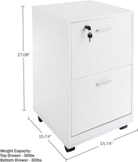 2-Drawer Wooden File Cabinet with Lock, Black, 16" x 27" view 20