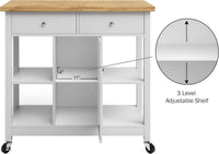 Mobile Kitchen Island with Spice Rack & Storage Cabinet, White view 16